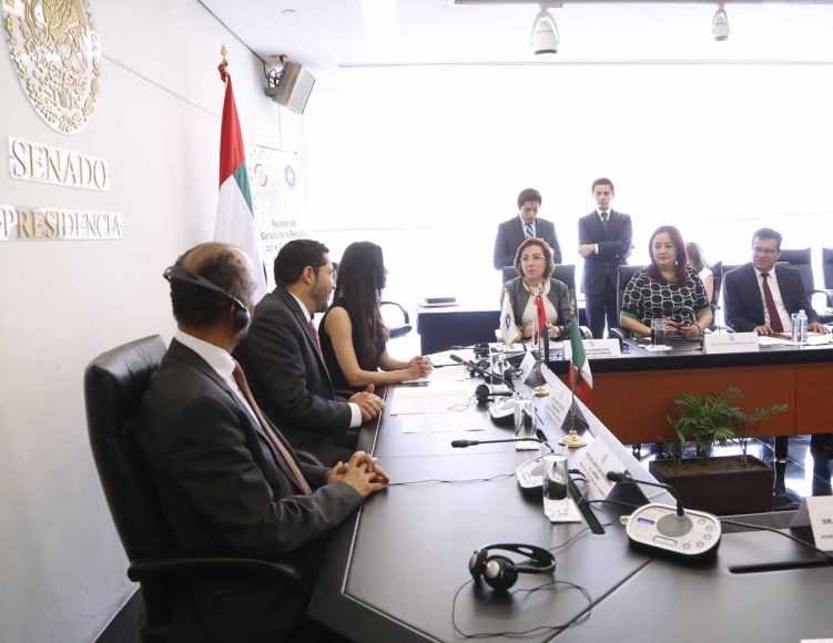 La senadora Guadalupe Murguía Gutiérrez, Vicepresidenta de la Mesa Directiva del Senado, en reunión con el presidente del Consejo Global Para la Tolerancia y la Paz, Ahmed Bin Mohamed Aljarwan.
