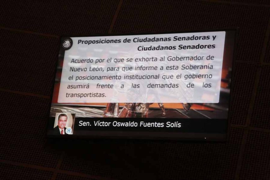 Intervención en tribuna del senador Víctor Fuentes Solís para referirse a un punto de acuerdo por el que se exhorta al Gobernador del Estado de Nuevo León, para que informe a esta Soberanía el posicionamiento institucional que el gobierno asumirá frente a las demandas de los transportistas.