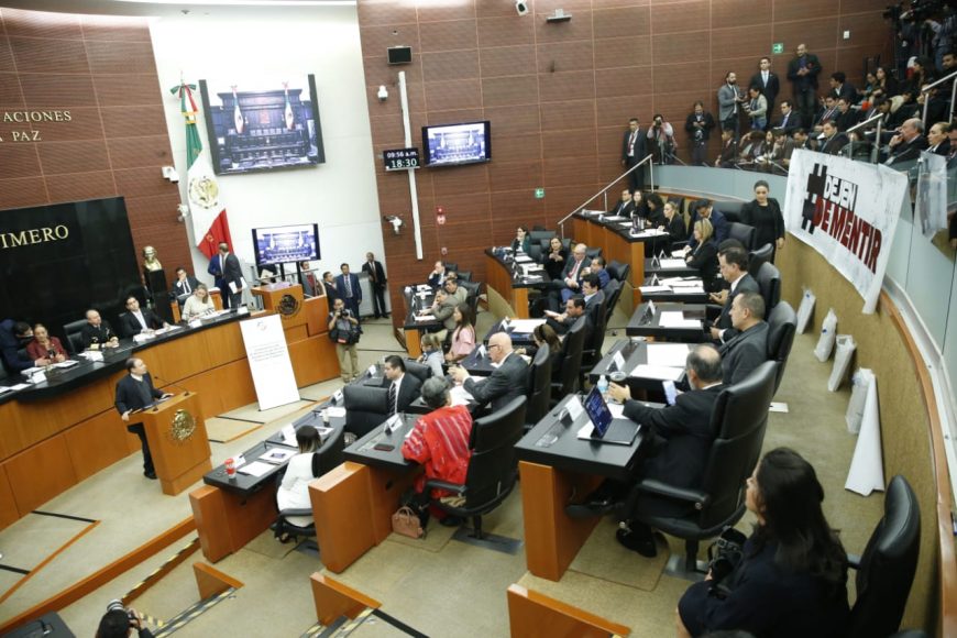 Senadores del PAN durante la comparecencia del titular de la Secretaría de Seguridad y Protección Ciudadana