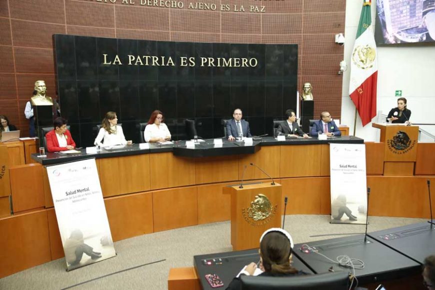 La senadora panista Josefina Vázquez Mota durante la inauguración del Foro “Salud Mental: Prevención del Suicidio en Niñas, Niños y Adolescentes”.