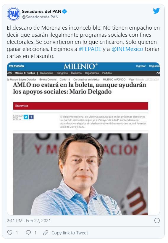 Descaro de Morena aceptar que usará electoralmente programas sociales | PAN  SENADO 2023