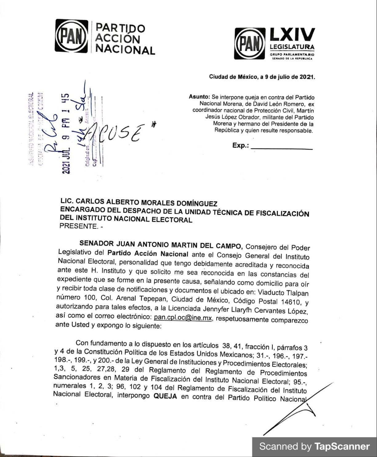Interpone GPPAN queja ante el INE en contra de Morena y hermano de AMLO |  PAN SENADO 2023