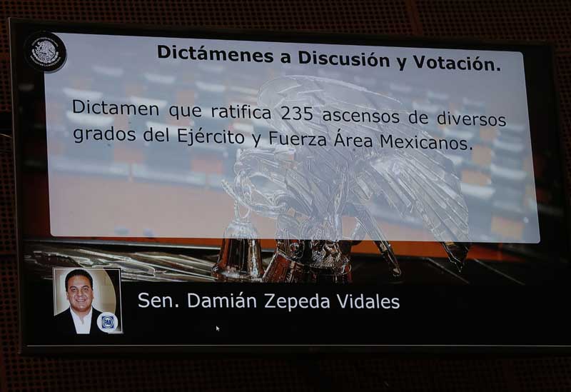 Intervención del senador Damián Zepeda Vidales, desde su escaño, por hechos, en relación con un dictamen de la Comisión de Defensa Nacional, por el que se ratifican 235 ascensos de diversos grados del Ejército y Fuerza Aérea mexicanos.